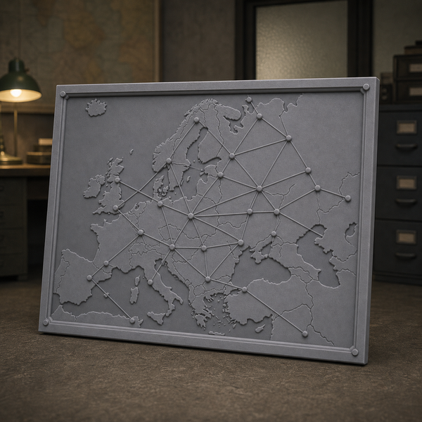 Wall Map Board Panel - Cold War Soviet GRU wall map board panel with pins and markers, 1:35 scale grey resin miniature.