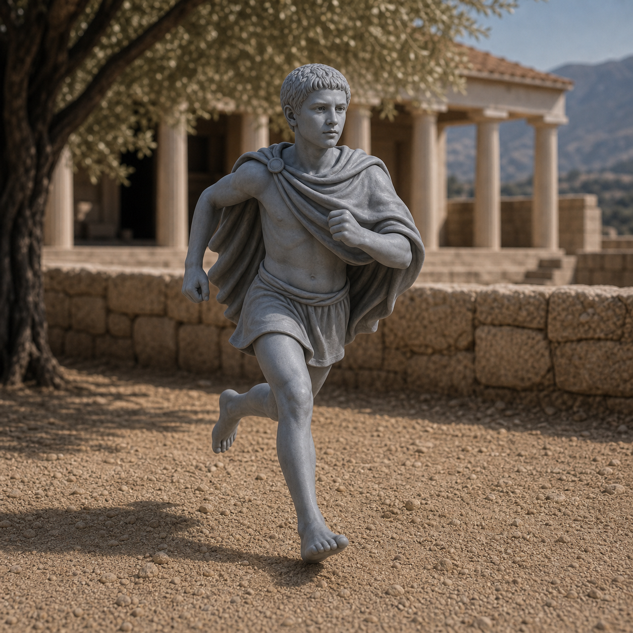 Young Agoge Runner - Spartan agoge youth running with a message, 1:35 scale grey resin miniature.