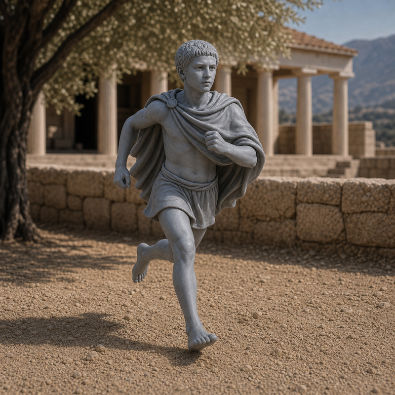 Young Agoge Runner - Spartan agoge youth running with a message, 1:35 scale grey resin miniature.